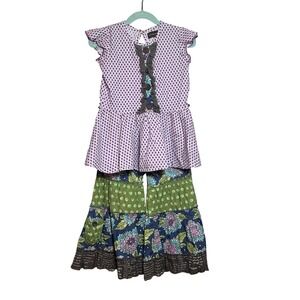 Mustard Pie Girls Size 4 Ruffle Bloomers Pants Set‎ Purple Diamond Top Fall Boho